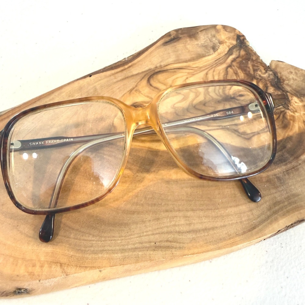 VTG Swank Eyeglass Frames Mens Brown Tortoiseshell Square Hampton 70s Movie Prop